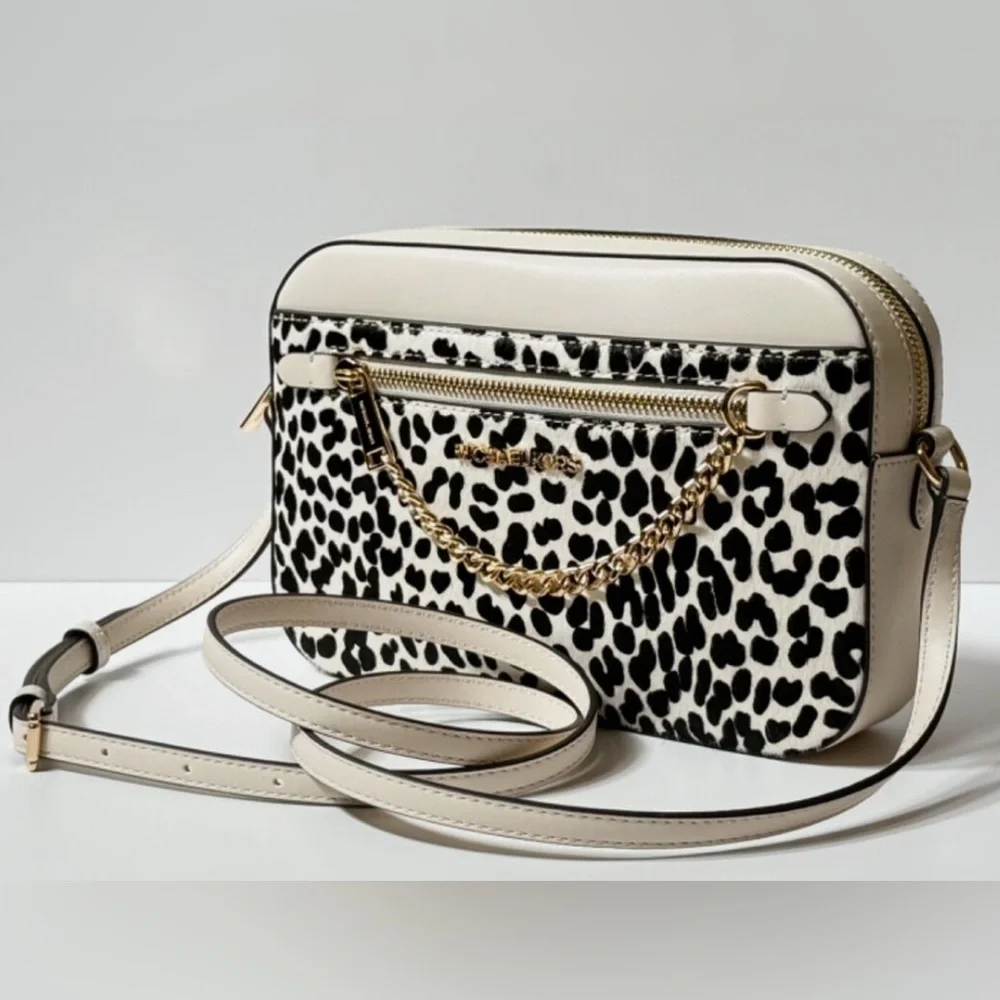 MICHAEL KORS JET SET ITEM CHAIN CROSSBODY BAG LIGHT CREAM MULTI CALF HAIR NWT - Picture 1 of 16